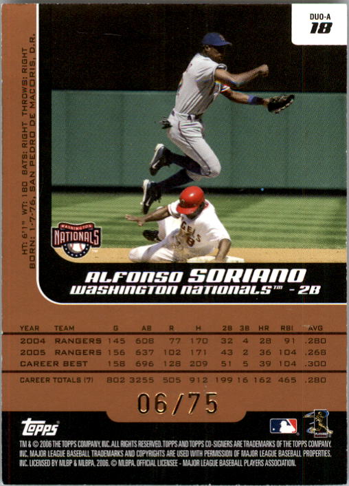 2006 Topps Co-Signers Changing Faces HyperSilver Bronze #18A Alfonso Soriano/Nick Johnson back image
