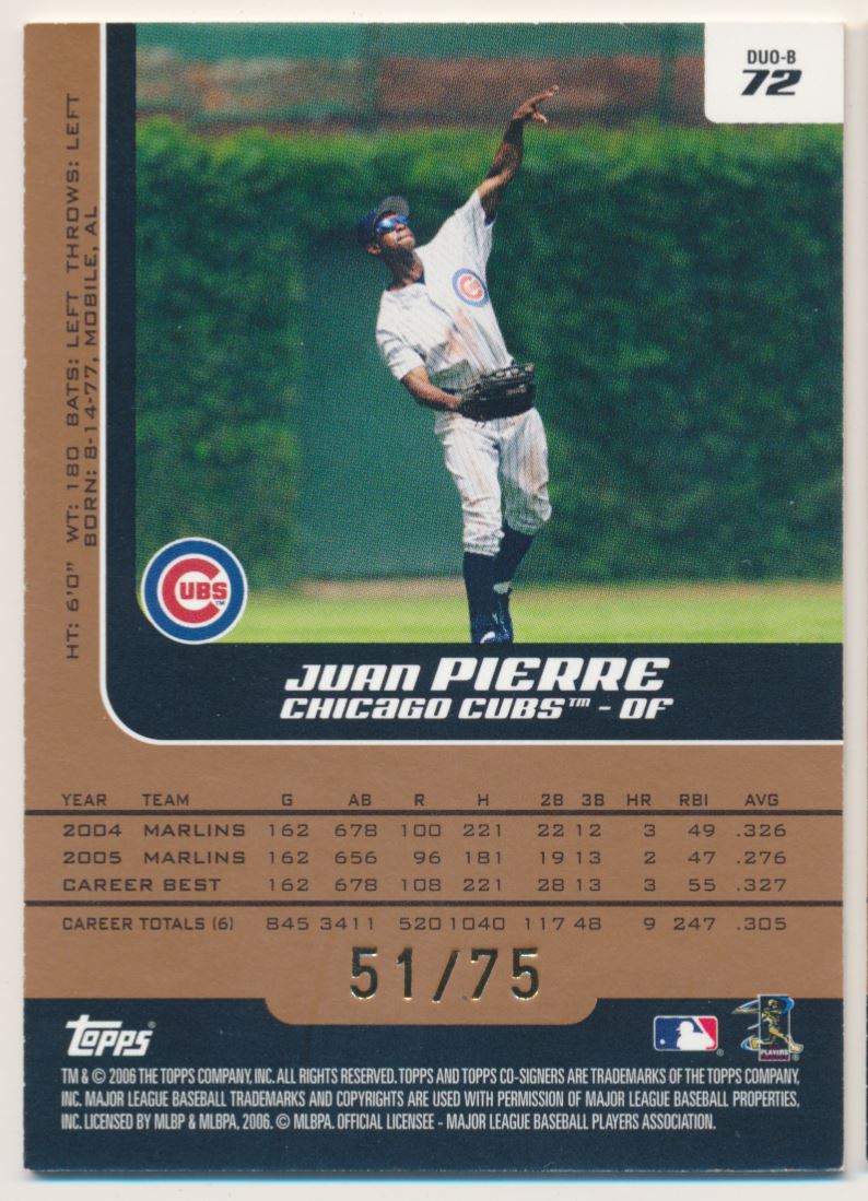 2006 Topps Co-Signers Changing Faces HyperSilver Bronze #72B Juan Pierre/Mark Prior back image