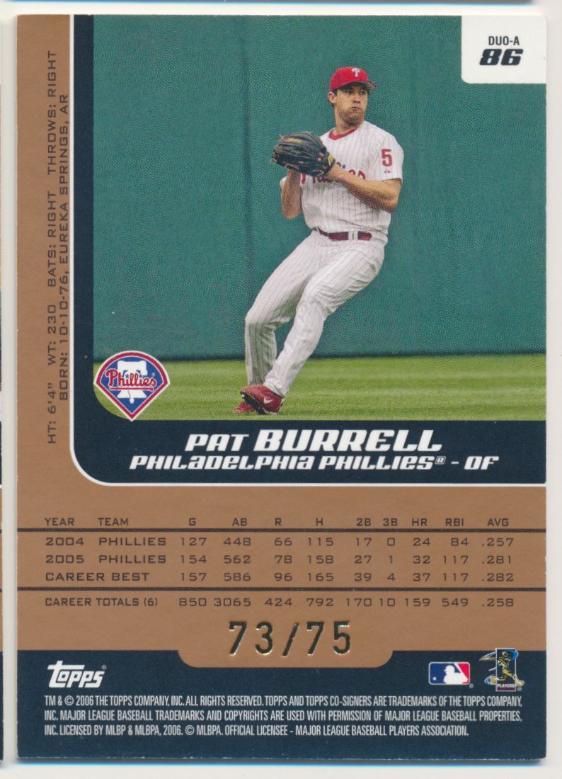2006 Topps Co-Signers Changing Faces HyperSilver Bronze #86A Pat Burrell/Ryan Howard back image