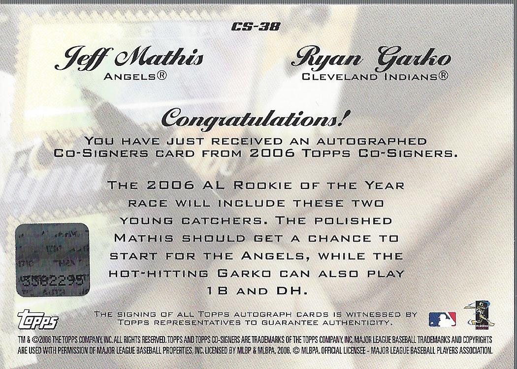 2006 Topps Co-Signers Dual Autographs #CS38 Jeff Mathis/Ryan Garko S back image