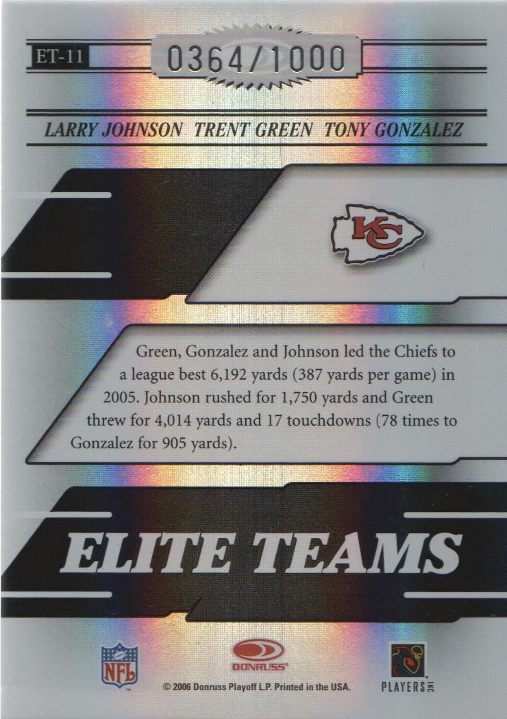 2006 Donruss Elite Elite Teams Black #11 Larry Johnson/Trent Green/Tony Gonzalez back image