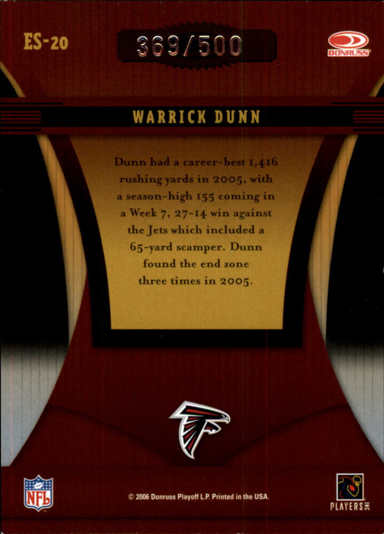2006 Donruss Elite Series Black #20 Warrick Dunn back image