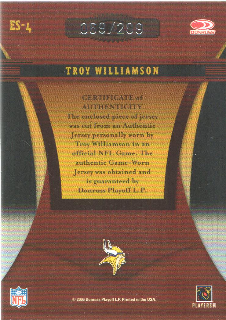 2006 Donruss Elite Series Jerseys #4 Troy Williamson back image