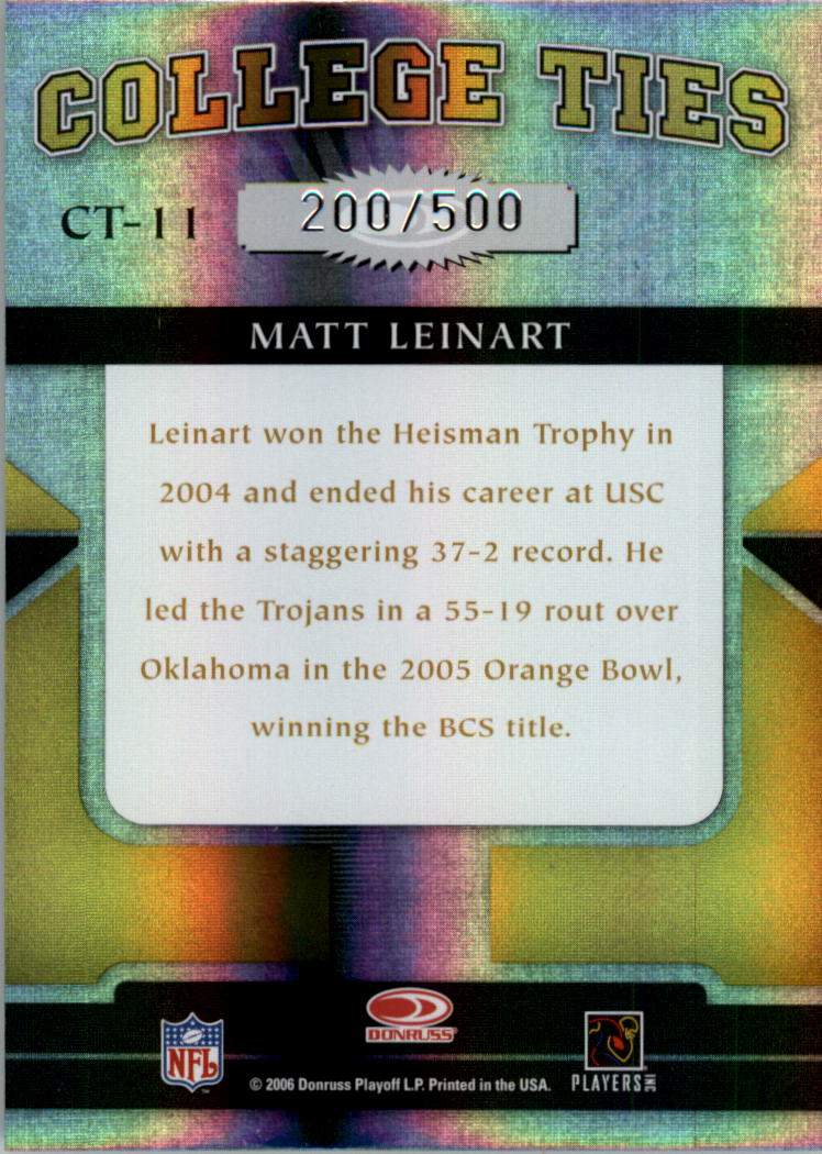 2006 Donruss Elite College Ties Gold #11 Matt Leinart back image