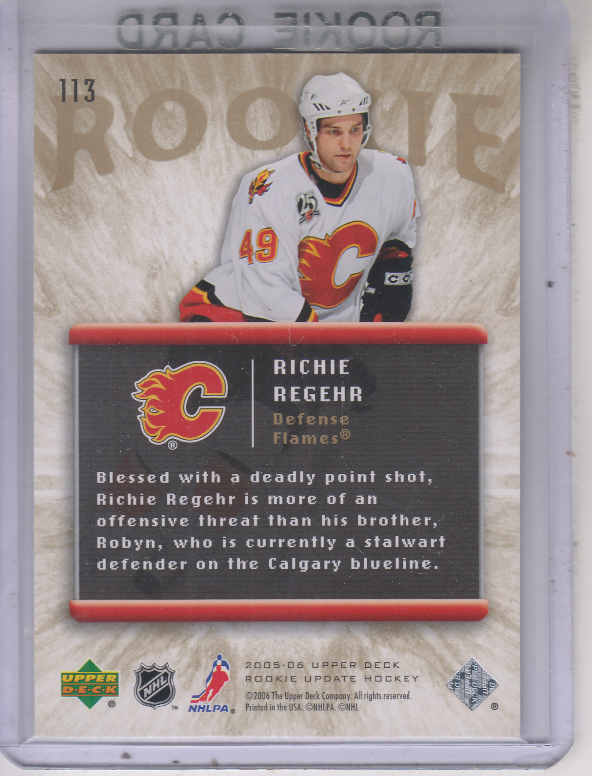 2005-06 Upper Deck Rookie Update #113 Richie Regehr RC back image