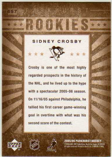 2005-06 Parkhurst #657 Sidney Crosby RC back image
