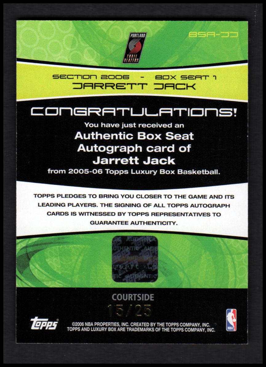 2005-06 Topps Luxury Box Box Seats Autographs 25 #JJ Jarrett Jack back image