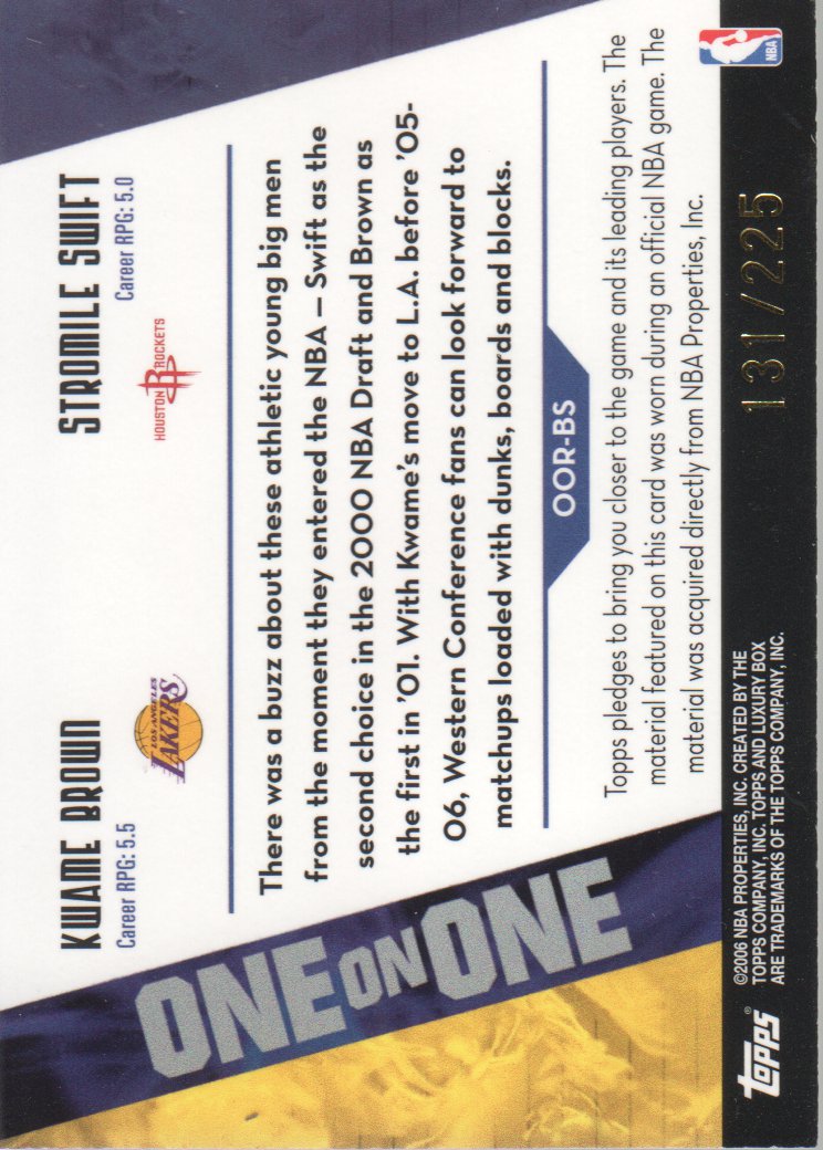 2005-06 Topps Luxury Box One on One Dual Relics #BS Kwame Brown/Stromile Swift back image