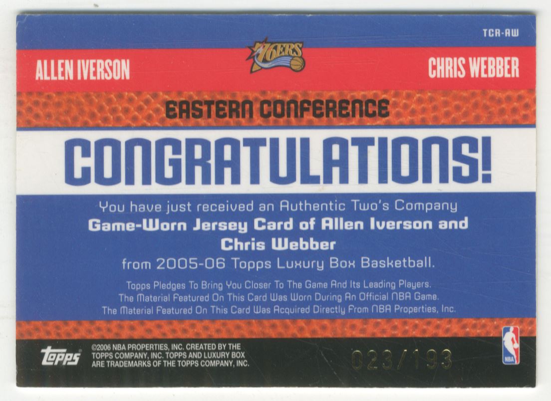 2005-06 Topps Luxury Box Two's Company Dual Relics #AW Allen Iverson/Chris Webber back image