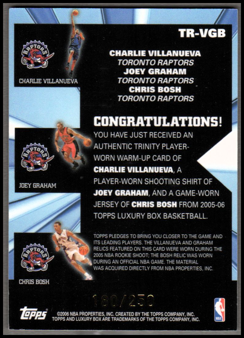 2005-06 Topps Luxury Box Trinity Triple Relics #VGB Charlie Villanueva/Joey Graham/Chris Bosh back image