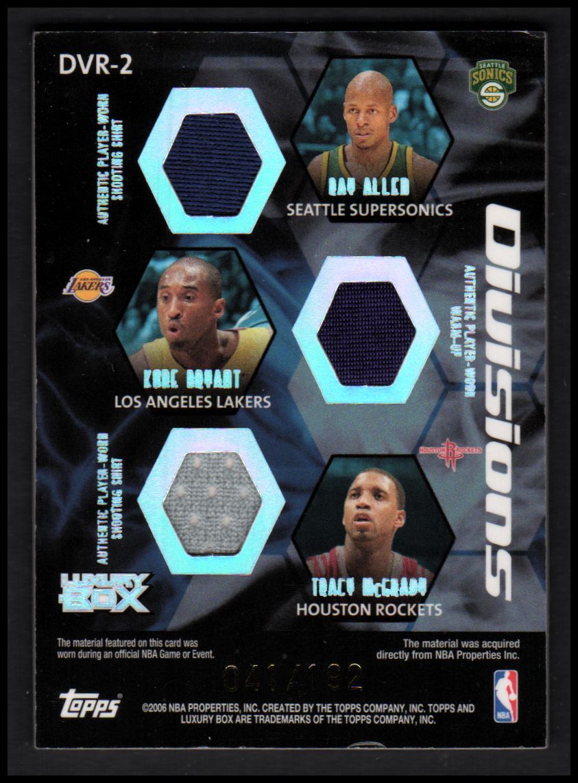 2005-06 Topps Luxury Box Divisions 6 Relics #2 Allen Iverson/Ben Gordon/Dwyane Wade/Ray Allen/Kobe Bryant/Tracy McGrady back image