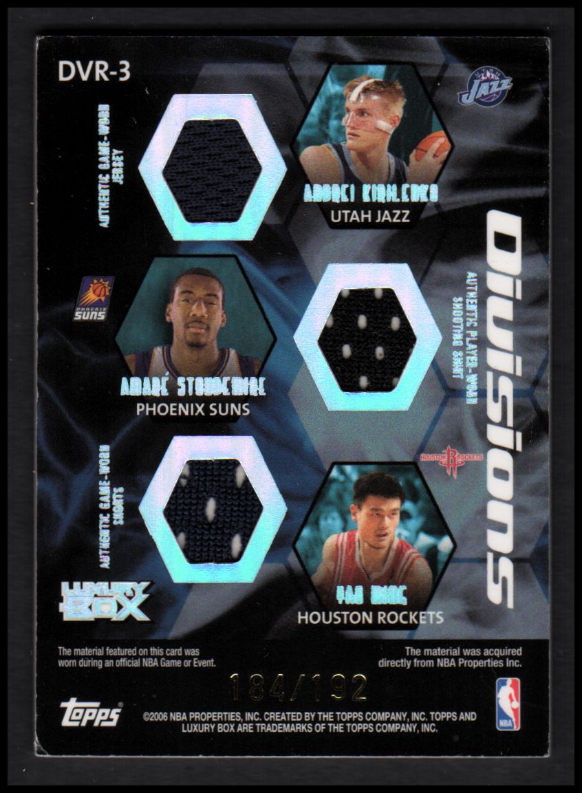2005-06 Topps Luxury Box Divisions 6 Relics #3 Samuel Dalembert/Ben Wallace/Shaquille O'Neal/Andrei Kirilenko/Amare Stoudemire back image