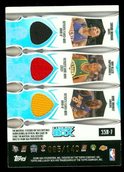 2005-06 Topps Luxury Box Stat Sheet 7 Relics #7 Vince Carter/Kurt Thomas/Mike Bibby/Shaquille O'Neal/Shawn Marion/Ray Allen/Kobe Bryant back image