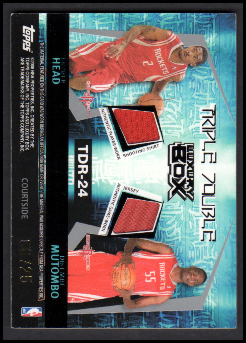 2005-06 Topps Luxury Box Triple Double 5 Relics 25 #24 Tracy McGrady/Yao Ming/Stromile Swift/Luther Head/Dikembe Mutombo back image