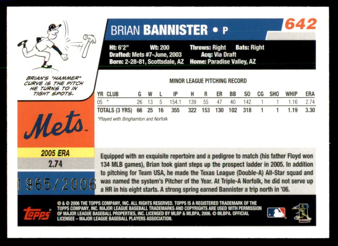 2006 Topps Gold #642 Brian Bannister back image