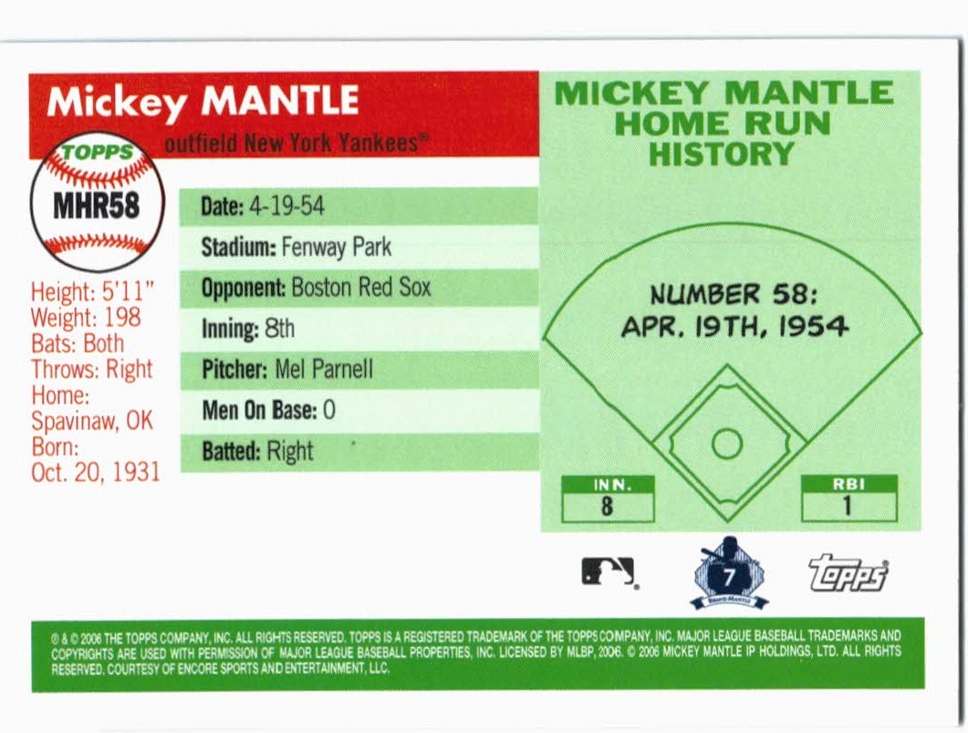 2006 Topps Mantle Home Run History #58 Mickey Mantle back image