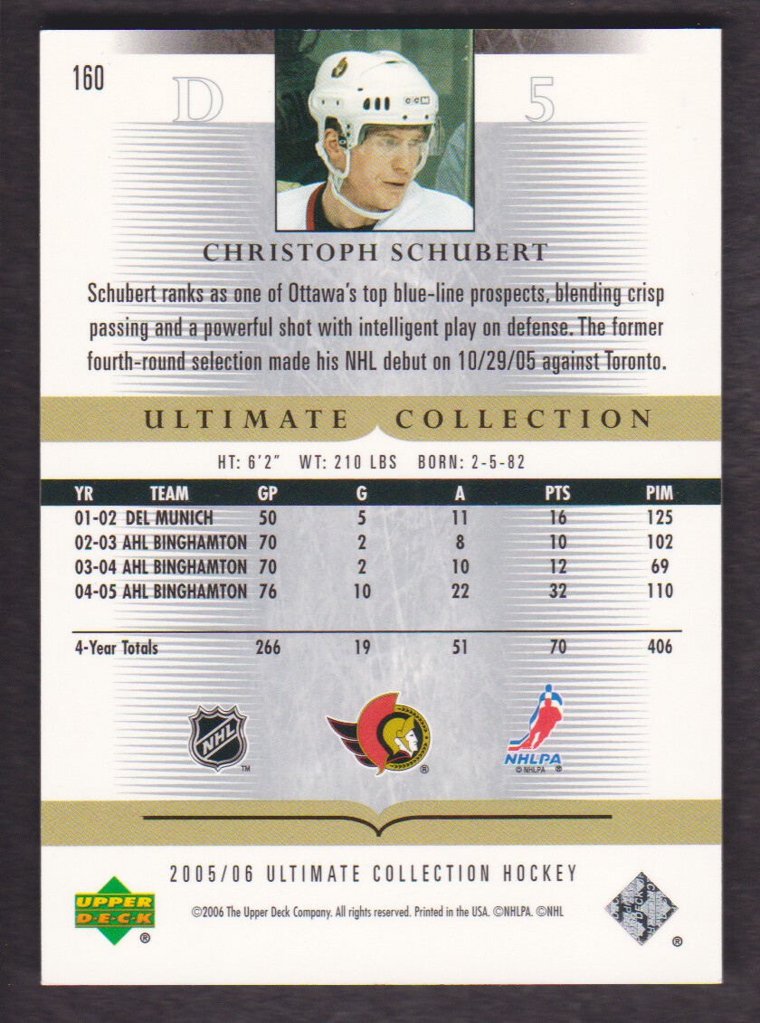 2005-06 Ultimate Collection #160 Christoph Schubert RC back image
