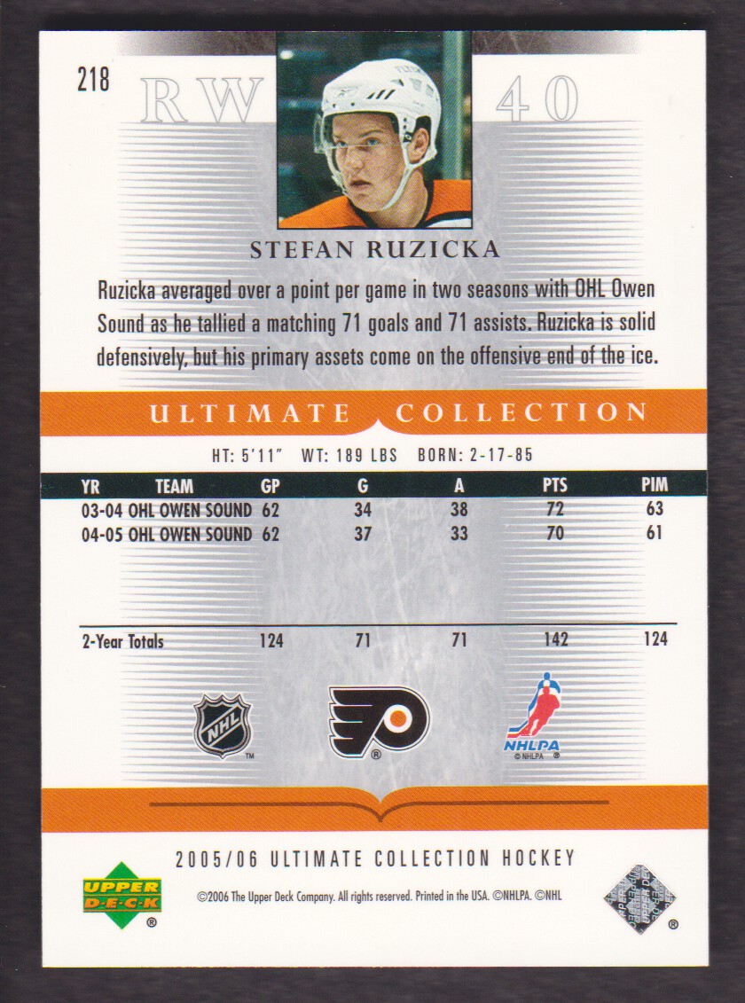 2005-06 Ultimate Collection #218 Stefan Ruzicka RC back image
