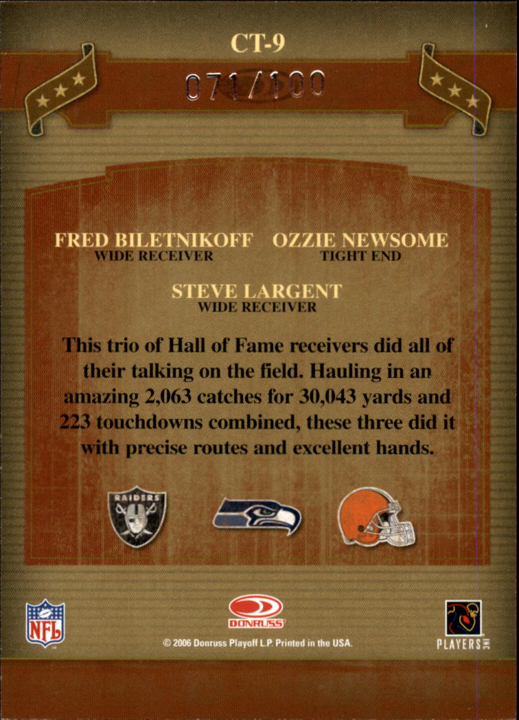 2006 Donruss Classics Classic Triples Silver #9 Biletnikoff/Largent/Newsome