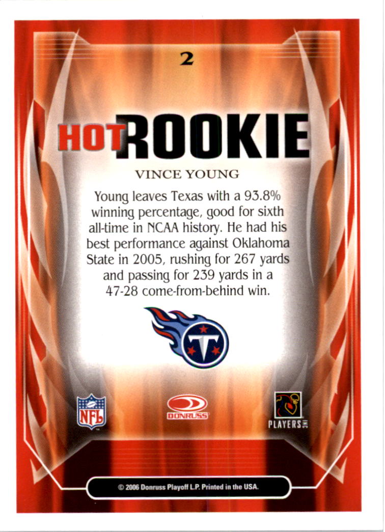 2006 Score Hot Rookies Glossy #2 Vince Young back image