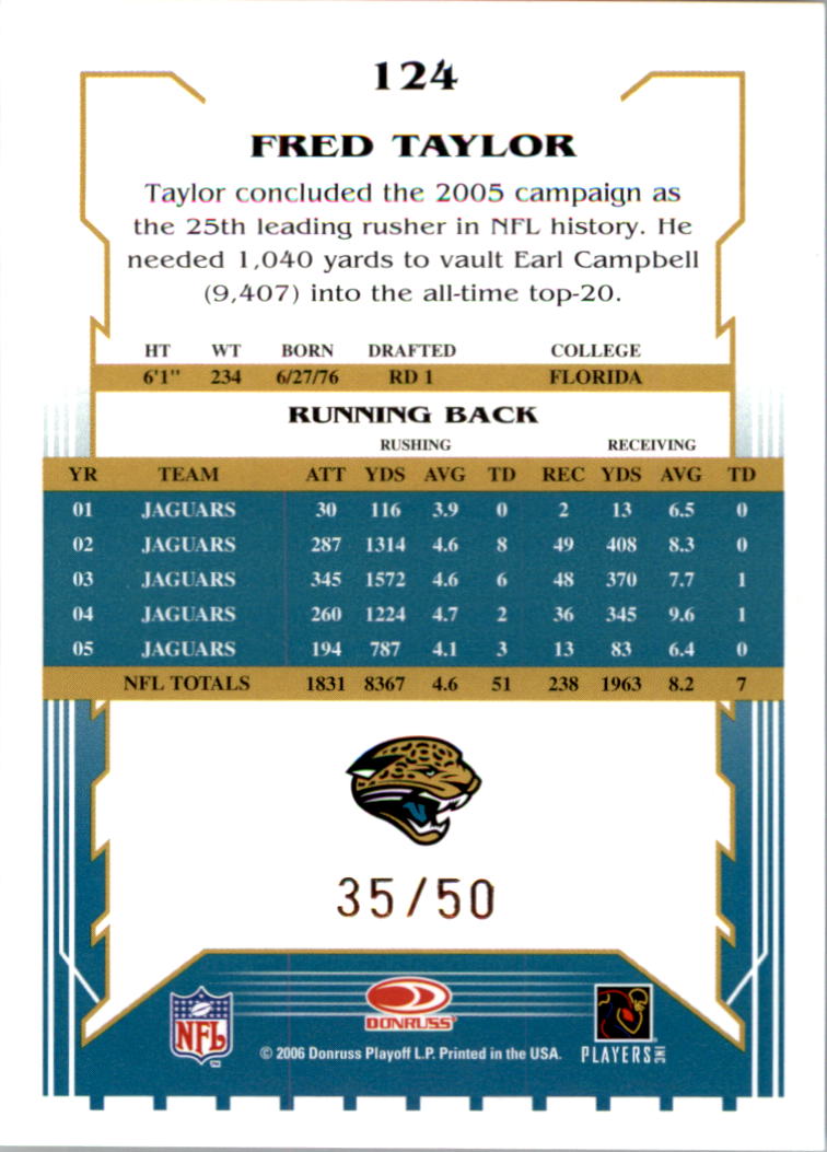 2006 Select Gold #124 Fred Taylor back image