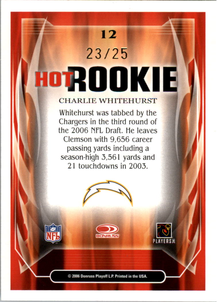 2006 Select Hot Rookies Inscriptions #12 Charlie Whitehurst back image