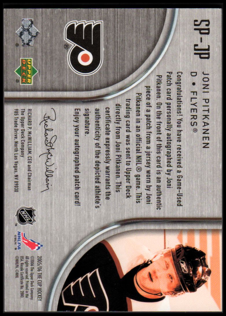 2005-06 The Cup Signature Patches #SPJP Joni Pitkanen back image