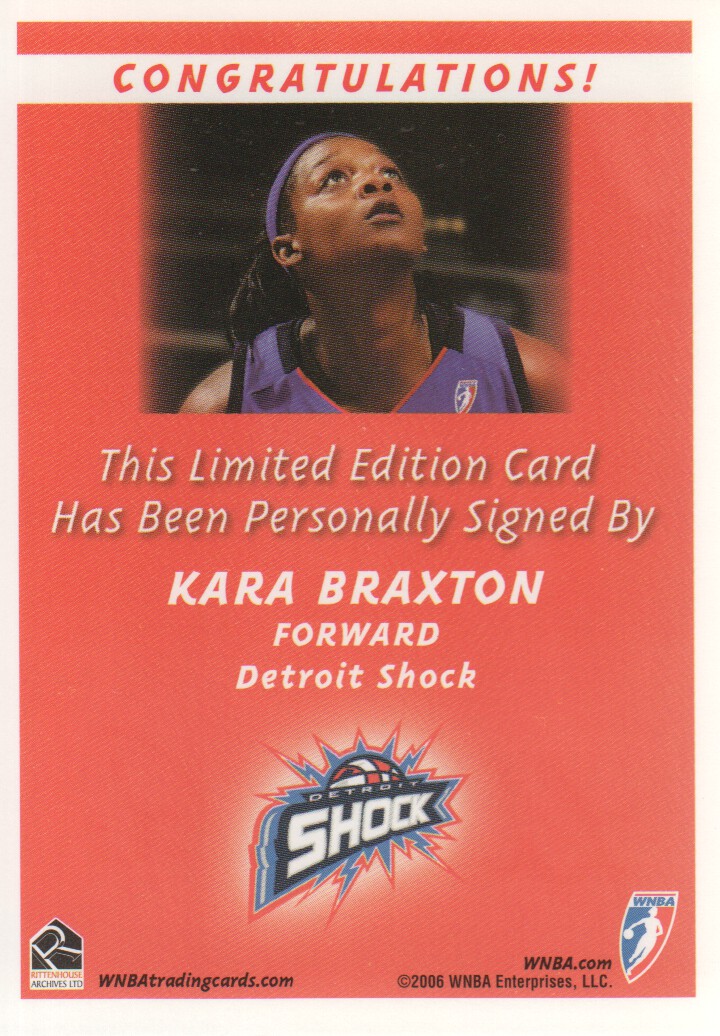 2006 WNBA Autographs #8 Kara Braxton back image