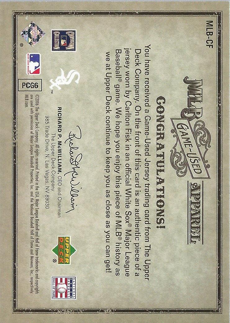 2006 Artifacts MLB Game-Used Apparel Silver Limited #CF Carlton Fisk Jsy/250 back image
