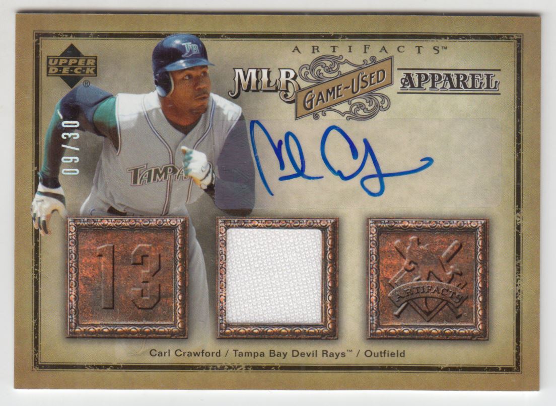 2006 Artifacts MLB Game-Used Apparel Autographs #CA Carl Crawford Jsy/30