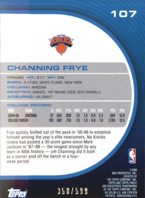 2005-06 Finest #107 Channing Frye RC back image