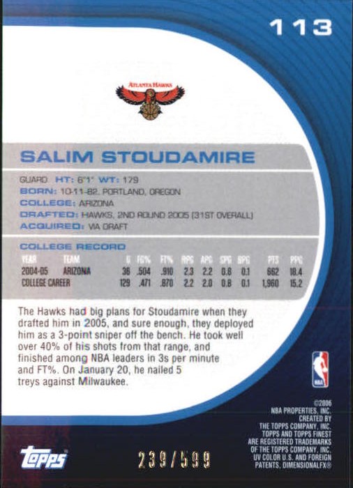 2005-06 Finest #113 Salim Stoudamire RC back image