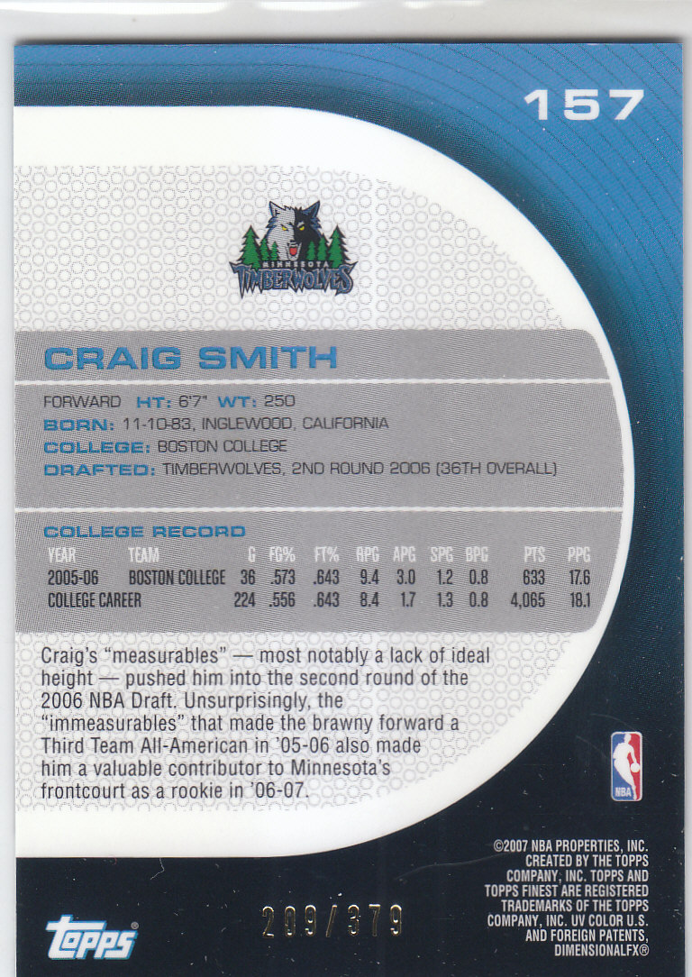2005-06 Finest #157 Craig Smith XRC back image