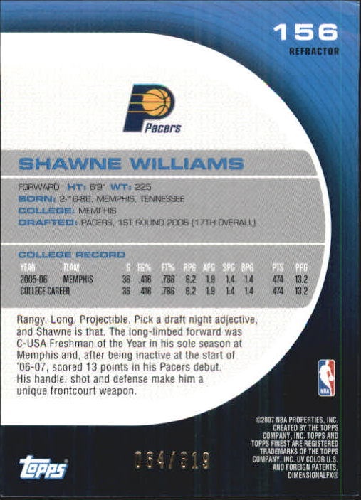 2005-06 Finest Refractors #156 Shawne Williams back image