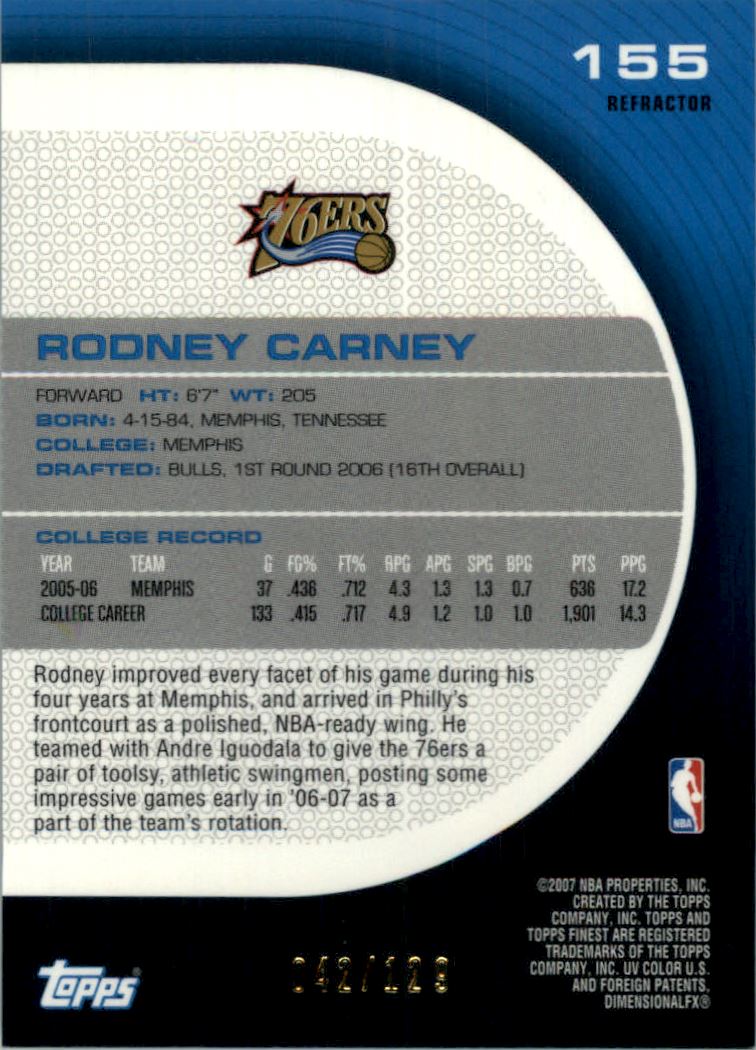 2005-06 Finest Refractors Green #155 Rodney Carney back image