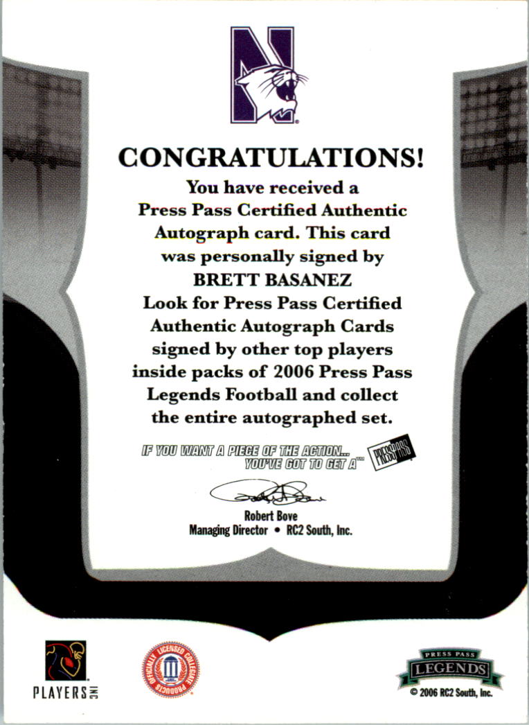 2006 Press Pass Legends Autographs #4 Brett Basanez back image