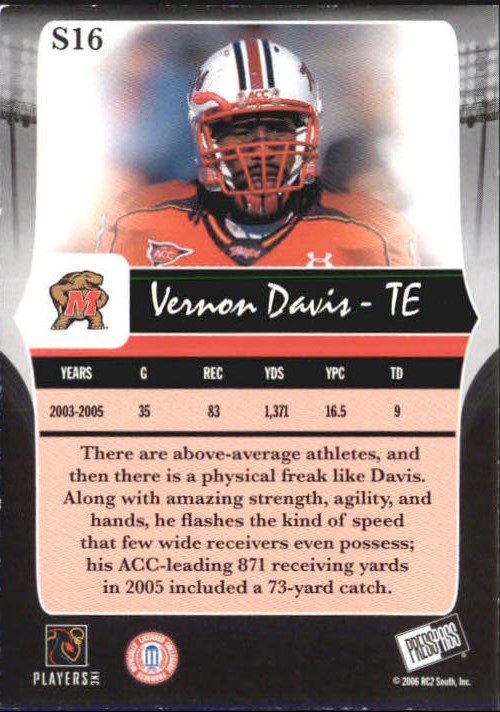2006 Press Pass Legends Silver #S16 Vernon Davis back image