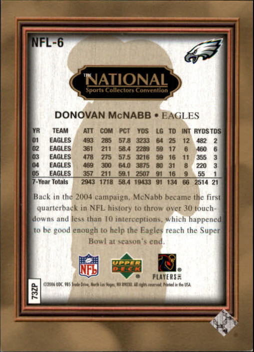 2006 Upper Deck National NFL #NFL6 Donovan McNabb back image