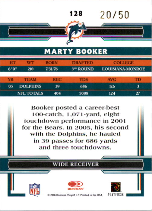2006 Donruss Threads Gold Holofoil #128 Marty Booker back image