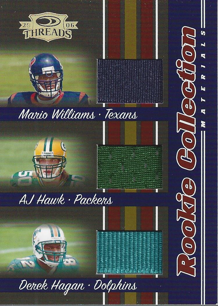 2006 Donruss Threads Rookie Collection Materials Triple #10 Mario Williams/A.J. Hawk/Derek Hagan