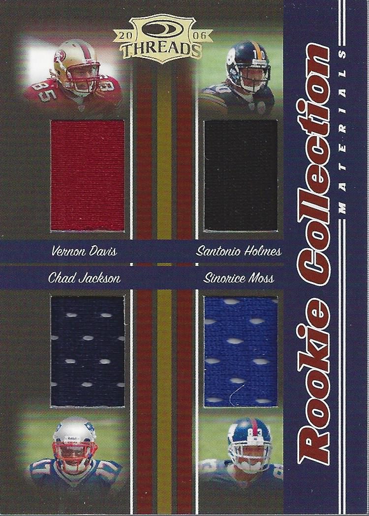 2006 Donruss Threads Rookie Collection Materials Quad #2 Vernon Davis/Santonio Holmes/Chad Jackson/Sinorice Moss