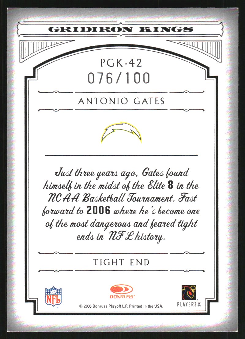2006 Donruss Threads Pro Gridiron Kings Framed Red #42 Antonio Gates