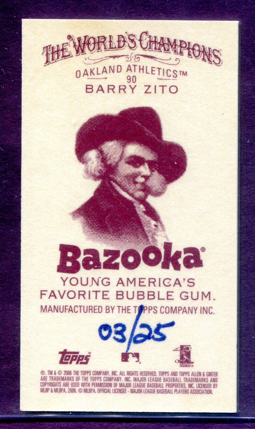 2006 Topps Allen and Ginter Mini Bazooka #90 Barry Zito back image