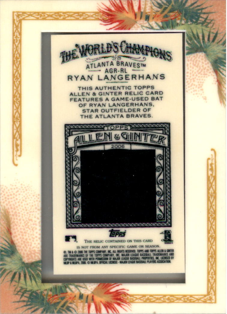 2006 Topps Allen and Ginter Relics #RL Ryan Langerhans Bat C back image