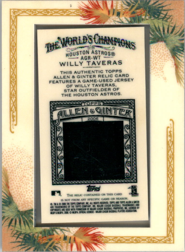 2006 Topps Allen and Ginter Relics #WT Willy Taveras Jsy H back image