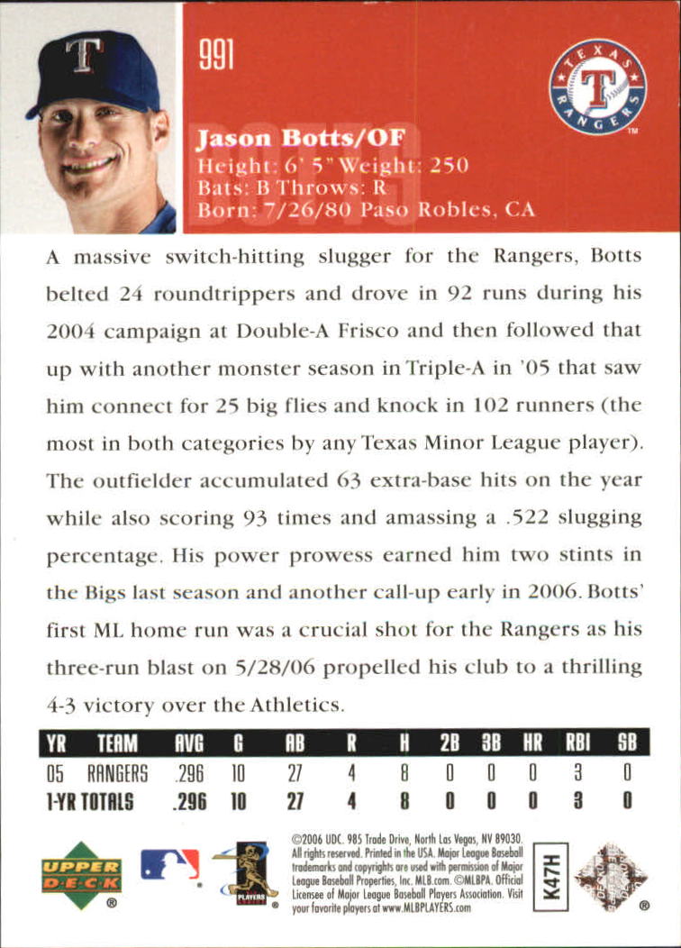 2006 Upper Deck Gold #991 Jason Botts back image