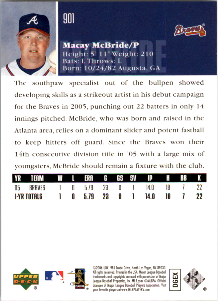 2006 Upper Deck Rookie Foil Silver #901 Macay McBride back image