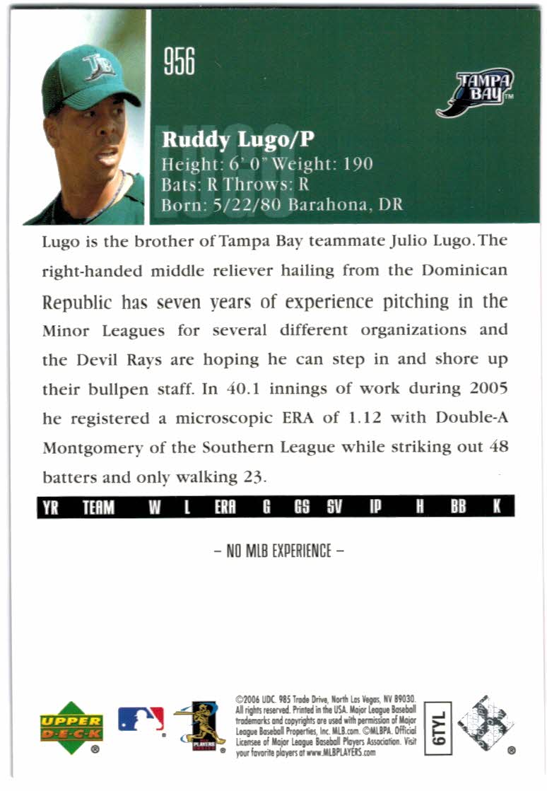 2006 Upper Deck Rookie Foil Silver #956 Ruddy Lugo back image