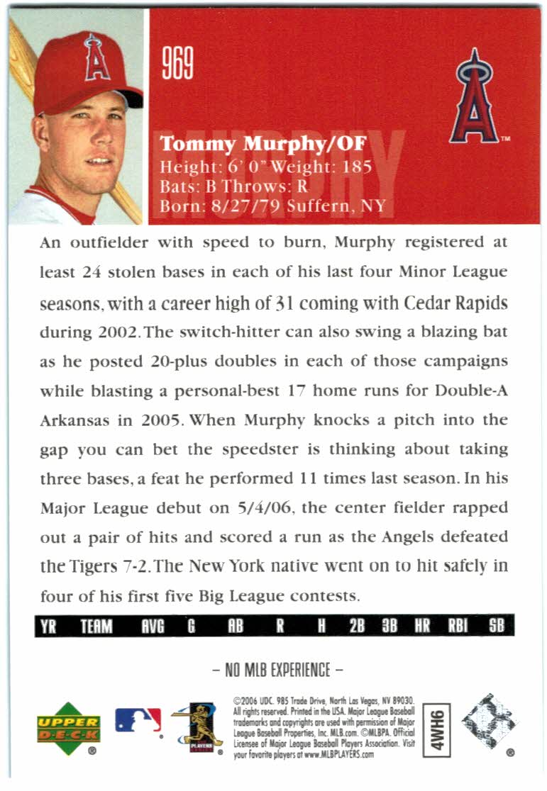 2006 Upper Deck Rookie Foil Silver #969 Tommy Murphy back image