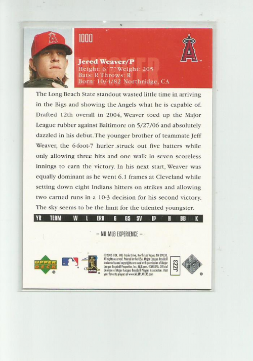 2006 Upper Deck Rookie Foil Silver #1000 Jered Weaver back image